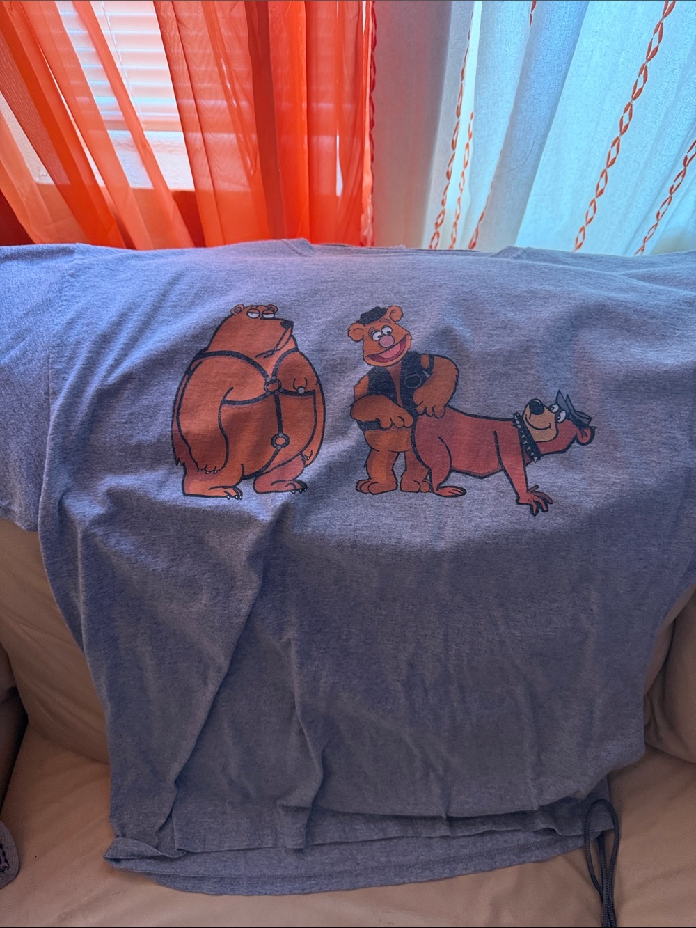 Dog Lovers Graphic Tee - Blue with Orange Cartoon Bears